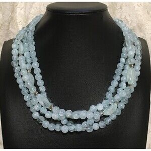 Vintage Aqua Blue Bead Necklace Plastic 4 Strands Collar style